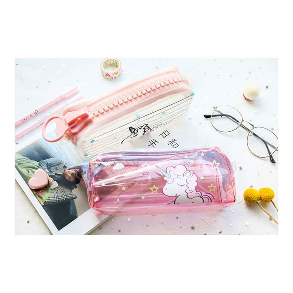 Прозрачный пенал Единорог с большой молнией розовый Mihi Mihi Купить в интернет магазине в Москве